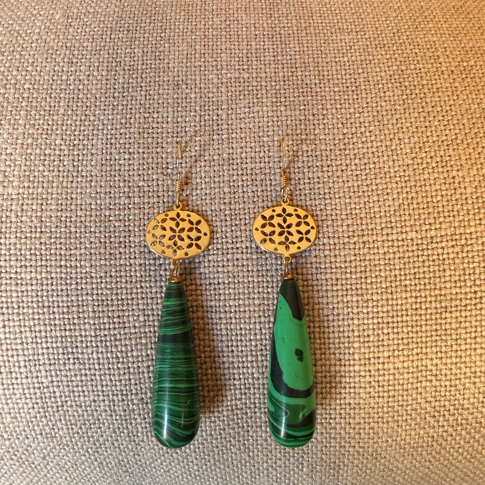 Elegant Green and Gold Dangle Earrings